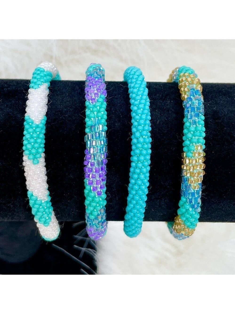 HAND CRAFTED in Nepal Beaded Bracelets (set of 4) TURQ1